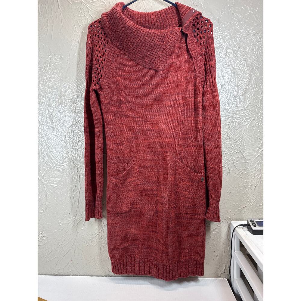 PrAna Red Archer Sweater Dress Snap Knitted Long Sleeve Womens Size Small